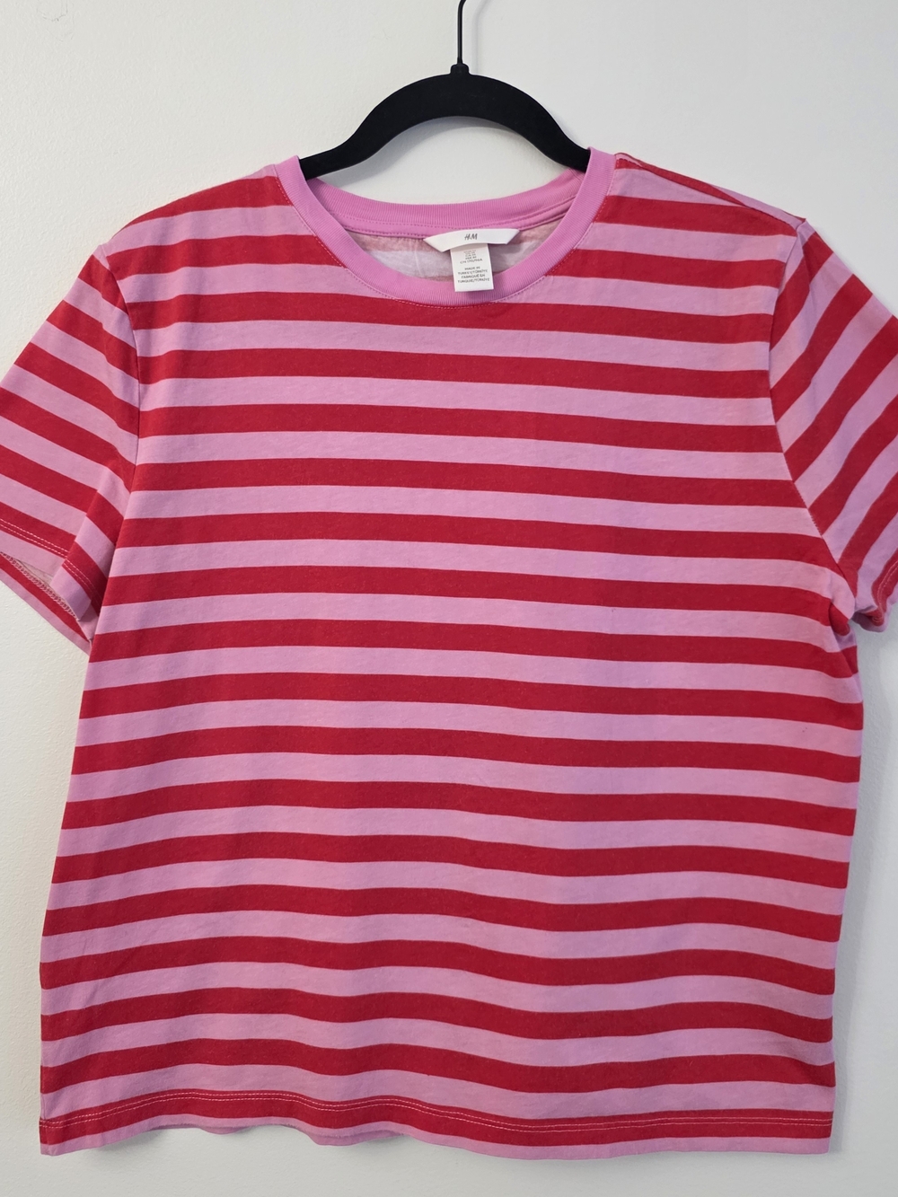 H&M Pink and Red Striped Short Sleeve Tee